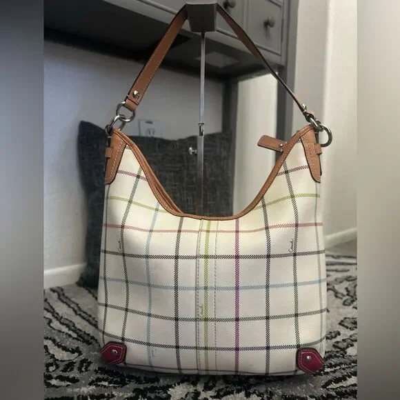 Coach Women's Plaid Tattersall Shoulder Bag - White and Pink - Picture 4 of 13